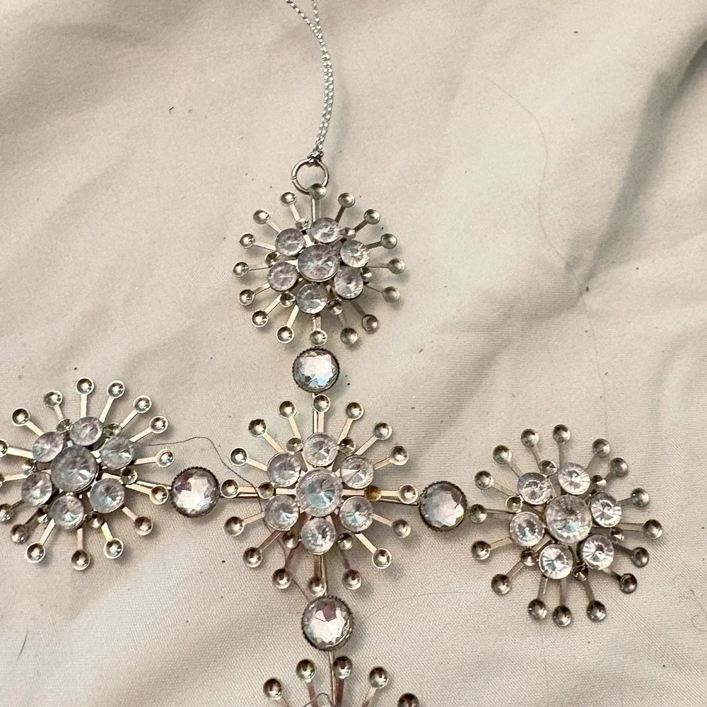 Vintage Y2K Rhinestone Snowburst Cross Ornament 6